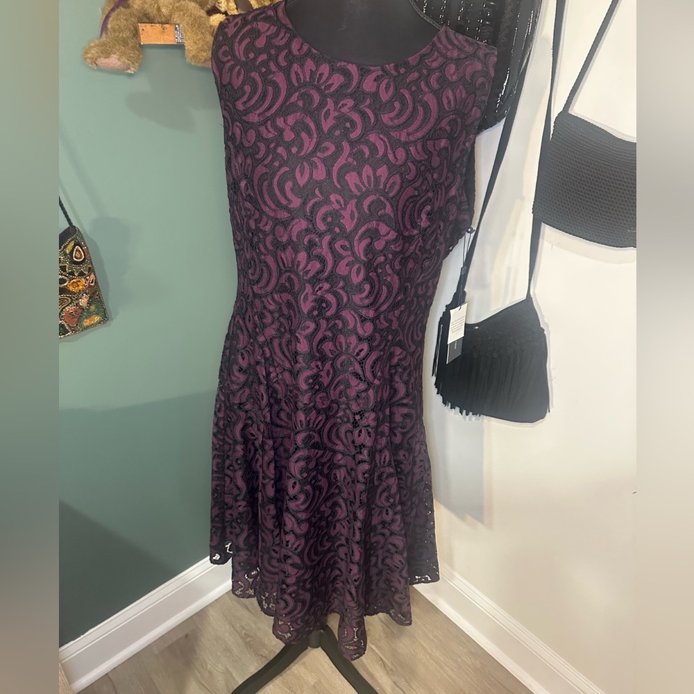 Tommy Hilfiger Purple Black Lace Dress Size 14 NWT Gothic Grunge Fit & Flare